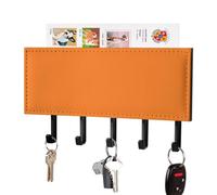 HETPLSD Beauty Burnt Orange Key Holder for Wall, 5 Hooks Self Adhesive Key Rack with Mail Organizer, PU Leather Entryway Organizer for Keys, Wallet, Mudroom & Bathroom, 7.1"x4.3"