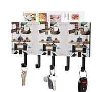 HETPLSD Beijing China Key Holder for Wall, 5 Hooks Self Adhesive Key Rack with Mail Organizer, PU Leather Entryway Organizer for Keys, Wallet, Mudroom & Bathroom, 7.1"x4.3"