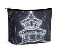 HETPLSD Beijing Tiantan Cosmetic Bag PU Leather Makeup Bag with Zipper, Portable Travel Toiletry Organizer for Women Men
