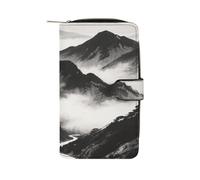 HETPLSD Black And White Mountain Bifold Wallet for Men & Women, Slim PU Leather Wallets with 12 Card Slots | Zipper Cash Pocket | ID Window, Compact Travel Wallet for Daily Use