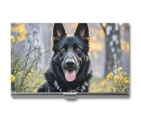 HETPLSD Black German Shepherd Dog Business Card Holder, Slim Metal Name Cards Organizer, Professional Business Card Case for Men & Women
