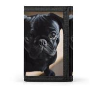 HETPLSD Black Pug Dog Puppy Wallet, Unisex Tri-Fold Wallet with Card Slots & Keychain, Lightweight & Minimalist Wallets for Travel, Daily Use, Gifts