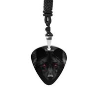 HETPLSD Black Red Eyed Wolf Guitar Pick Necklace Titanium Steel Guitar Pick Pendant Cool Rock Music Necklace for Women Men