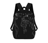 HETPLSD Black World Map Backpack - Durable 600D Polyester, 17 Inch Backpack with Ergonomic Adjustable Straps, Lightweight Travel Bag for Men & Women