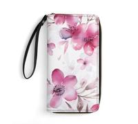 HETPLSD Blooming Peach Flowers Wallet, Long PU Leather Wallet with Wrist Strap, Large Capacity & Multi Card Holder Wallets