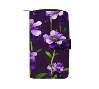HETPLSD Blooming Purple Flowers Bifold Wallet for Men & Women, Slim PU Leather Wallets with 12 Card Slots | Zipper Cash Pocket | ID Window, Compact Travel Wallet for Daily Use