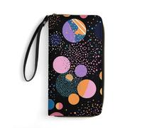 HETPLSD Blue And Black Circles Wallet, Long PU Leather Wallet with Wrist Strap, Large Capacity & Multi Card Holder Wallets
