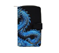 HETPLSD Blue Chinese Dragon Bifold Wallet for Men & Women, Slim PU Leather Wallets with 12 Card Slots | Zipper Cash Pocket | ID Window, Compact Travel Wallet for Daily Use