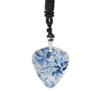 HETPLSD Blue Leaves Pattern Guitar Pick Necklace Titanium Steel Guitar Pick Pendant Cool Rock Music Necklace for Women Men