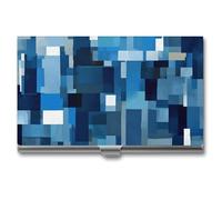 HETPLSD Blue Pattern Business Card Holder, Slim Metal Name Cards Organizer, Professional Business Card Case for Men & Women