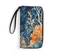 HETPLSD Blue Seaweed Painting Wallet, Long PU Leather Wallet with Wrist Strap, Large Capacity & Multi Card Holder Wallets