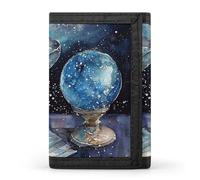 HETPLSD Blue Snowball Painting Wallet, Unisex Tri-Fold Wallet with Card Slots & Keychain, Lightweight & Minimalist Wallets for Travel, Daily Use, Gifts