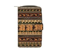 HETPLSD Bohemia Style Traditional African Pattern Bifold Wallet for Men & Women, Slim PU Leather Wallets with 12 Card Slots | Zipper Cash Pocket | ID Window, Compact Travel Wallet for Daily Use