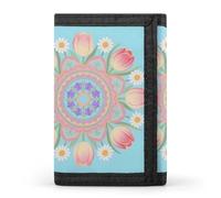 HETPLSD Bohemian Mandala Flower Wallet, Unisex Tri-Fold Wallet with Card Slots & Keychain, Lightweight & Minimalist Wallets for Travel, Daily Use, Gifts