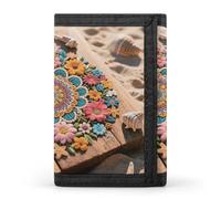 HETPLSD Boho Floral Mandala Wallet, Unisex Tri-Fold Wallet with Card Slots & Keychain, Lightweight & Minimalist Wallets for Travel, Daily Use, Gifts