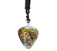 HETPLSD Cats Ride Bikes to Deliver Bananas Guitar Pick Necklace Titanium Steel Guitar Pick Pendant Cool Rock Music Necklace for Women Men