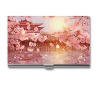 HETPLSD Cherry Blossoms Business Card Holder, Slim Metal Name Cards Organizer, Professional Business Card Case for Men & Women