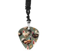 HETPLSD Chicken And Rooster Print Guitar Pick Necklace Titanium Steel Guitar Pick Pendant Cool Rock Music Necklace for Women Men