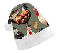 HETPLSD Chicken And Rooster Print Santa Hat Adult Soft Christmas Hat Unisex Xmas Elf Felt Hats for Xmas New Year Party