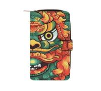 HETPLSD Chinese Lion New Year Bifold Wallet for Men & Women, Slim PU Leather Wallets with 12 Card Slots | Zipper Cash Pocket | ID Window, Compact Travel Wallet for Daily Use
