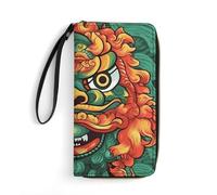 HETPLSD Chinese Lion New Year Wallet, Long PU Leather Wallet with Wrist Strap, Large Capacity & Multi Card Holder Wallets