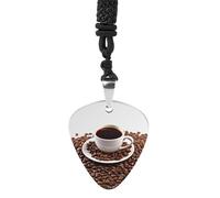 HETPLSD Coffee Beans & Cup Guitar Pick Necklace Titanium Steel Guitar Pick Pendant Cool Rock Music Necklace for Women Men