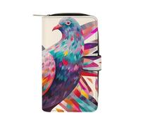 HETPLSD Colorful Pigeon Bifold Wallet for Men & Women, Slim PU Leather Wallets with 12 Card Slots | Zipper Cash Pocket | ID Window, Compact Travel Wallet for Daily Use
