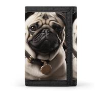 HETPLSD Cool Pug Dog Wallet, Unisex Tri-Fold Wallet with Card Slots & Keychain, Lightweight & Minimalist Wallets for Travel, Daily Use, Gifts