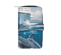 HETPLSD Cruise Ship Ocean Killer Whale Bifold Wallet for Men & Women, Slim PU Leather Wallets with 12 Card Slots | Zipper Cash Pocket | ID Window, Compact Travel Wallet for Daily Use