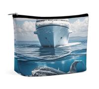 HETPLSD Cruise Ship Ocean Killer Whale Cosmetic Bag PU Leather Makeup Bag with Zipper, Portable Travel Toiletry Organizer for Women Men