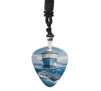 HETPLSD Cruise Ship Ocean Killer Whale Guitar Pick Necklace Titanium Steel Guitar Pick Pendant Cool Rock Music Necklace for Women Men