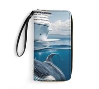 HETPLSD Cruise Ship Ocean Killer Whale Wallet, Long PU Leather Wallet with Wrist Strap, Large Capacity & Multi Card Holder Wallets