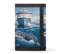 HETPLSD Cruise Ship Ocean Killer Whale Wallet, Unisex Tri-Fold Wallet with Card Slots & Keychain, Lightweight & Minimalist Wallets for Travel, Daily Use, Gifts
