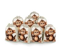 HETPLSD Cute Monkey Drawstring Gift Bag 8-Pack Muslin Bags 5x6.7in | Reusable Produce Bags Drawstring Jewelry Pouches for Travel, Small Pouches Sachet Bag for Gift Favor, Wedding Party Supplies