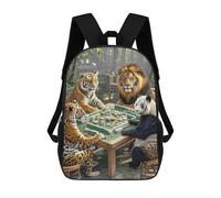 HETPLSD Divine Beasts Playing Mahjong Backpack - Durable 600D Polyester, 17 Inch Backpack with Ergonomic Adjustable Straps, Lightweight Travel Bag for Men & Women