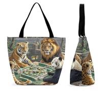 HETPLSD Divine Beasts Playing Mahjong Tote Bag, Stylish Women's Handbags Large Capacity, Durable Oxford Grocery Bag for Work, Shopping