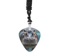 HETPLSD Diving Hippo Guitar Pick Necklace Titanium Steel Guitar Pick Pendant Cool Rock Music Necklace for Women Men
