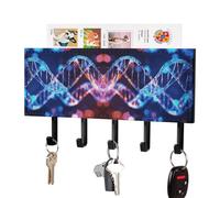 HETPLSD DNA Genetic Helix Key Holder for Wall, 5 Hooks Self Adhesive Key Rack with Mail Organizer, PU Leather Entryway Organizer for Keys, Wallet, Mudroom & Bathroom, 7.1"x4.3"