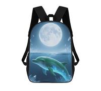 HETPLSD Dolphin Moon Backpack - Durable 600D Polyester, 17 Inch Backpack with Ergonomic Adjustable Straps, Lightweight Travel Bag for Men & Women