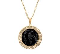 HETPLSD Elegant Diamond Necklace for Women, Black World Map Pendant 1.3" with 20" Chain, Charm Necklace Jewelry Gift, One Size, Metal, alloy
