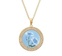 HETPLSD Elegant Diamond Necklace for Women, Blue Morning Glory Pendant 1.3" with 20" Chain, Charm Necklace Jewelry Gift, One Size, Metal, alloy