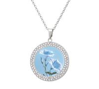 HETPLSD Elegant Diamond Necklace for Women, Blue Morning Glory Pendant 1.3" with 20" Chain, Charm Necklace Jewelry Gift, One Size, Metal, alloy