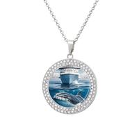 HETPLSD Elegant Diamond Necklace for Women, Cruise Ship Ocean Killer Whale Pendant 1.3" with 20" Chain, Charm Necklace Jewelry Gift, One Size, Metal, alloy