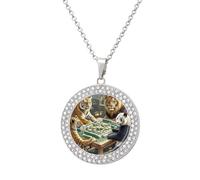 HETPLSD Elegant Diamond Necklace for Women, Divine Beasts Playing Mahjong Pendant 1.3" with 20" Chain, Charm Necklace Jewelry Gift, One Size, Metal, alloy