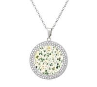 HETPLSD Elegant Diamond Necklace for Women, Green Vine Pattern Pendant 1.3" with 20" Chain, Charm Necklace Jewelry Gift, One Size, Metal, alloy