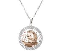 HETPLSD Elegant Diamond Necklace for Women, Hedgehog Sitting on Top Pendant 1.3" with 20" Chain, Charm Necklace Jewelry Gift, One Size, Metal, alloy