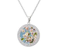 HETPLSD Elegant Diamond Necklace for Women, Japanese Floral Cherry Blossom Pendant 1.3" with 20" Chain, Charm Necklace Jewelry Gift, One Size, Metal, alloy