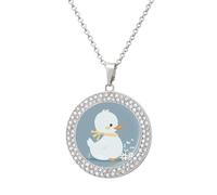 HETPLSD Elegant Diamond Necklace for Women, Little White Duck Pendant 1.3" with 20" Chain, Charm Necklace Jewelry Gift, One Size, Metal, alloy