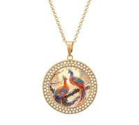 HETPLSD Elegant Diamond Necklace for Women, Two Phoenixes in Winter Pendant 1.3" with 20" Chain, Charm Necklace Jewelry Gift, One Size, Metal, alloy