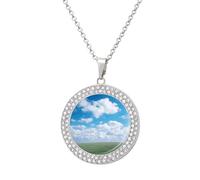 HETPLSD Elegant Diamond Necklace for Women, White Clouds Sky Pendant 1.3" with 20" Chain, Charm Necklace Jewelry Gift, One Size, Metal, alloy